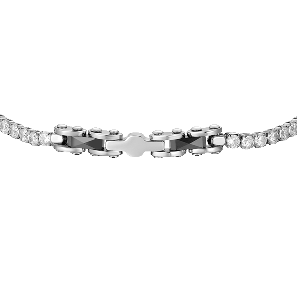 BRACCIALE TENNIS UOMO IN ACCIAIO CON CERAMICA NERA E ZIRCONI BIANCHI