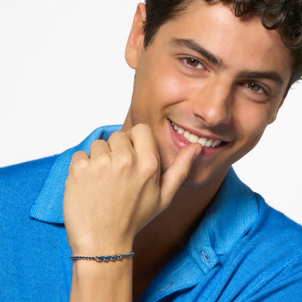 BRACCIALE TENNIS UOMO IN ACCIAIO CON CERAMICA BLU E ZIRCONI BLU
