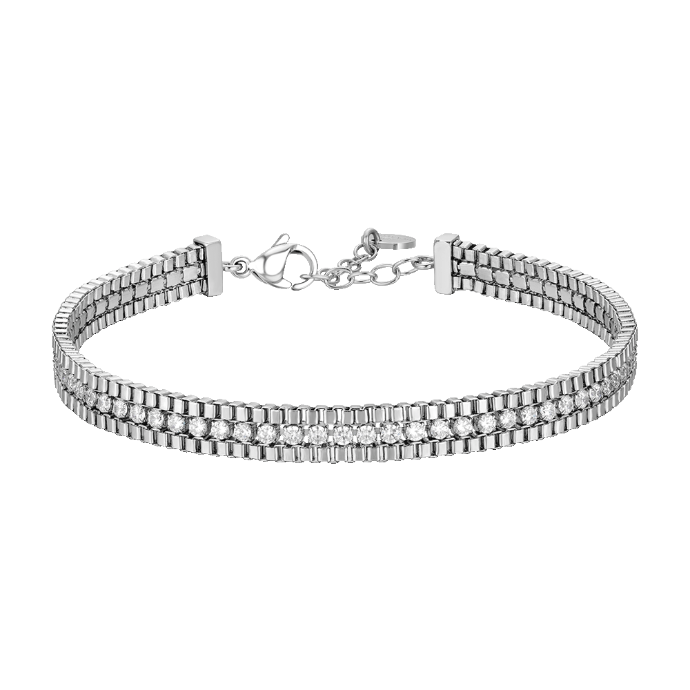 BRACCIALE UOMO IN ACCIAIO E ZIRCONI BIANCHI