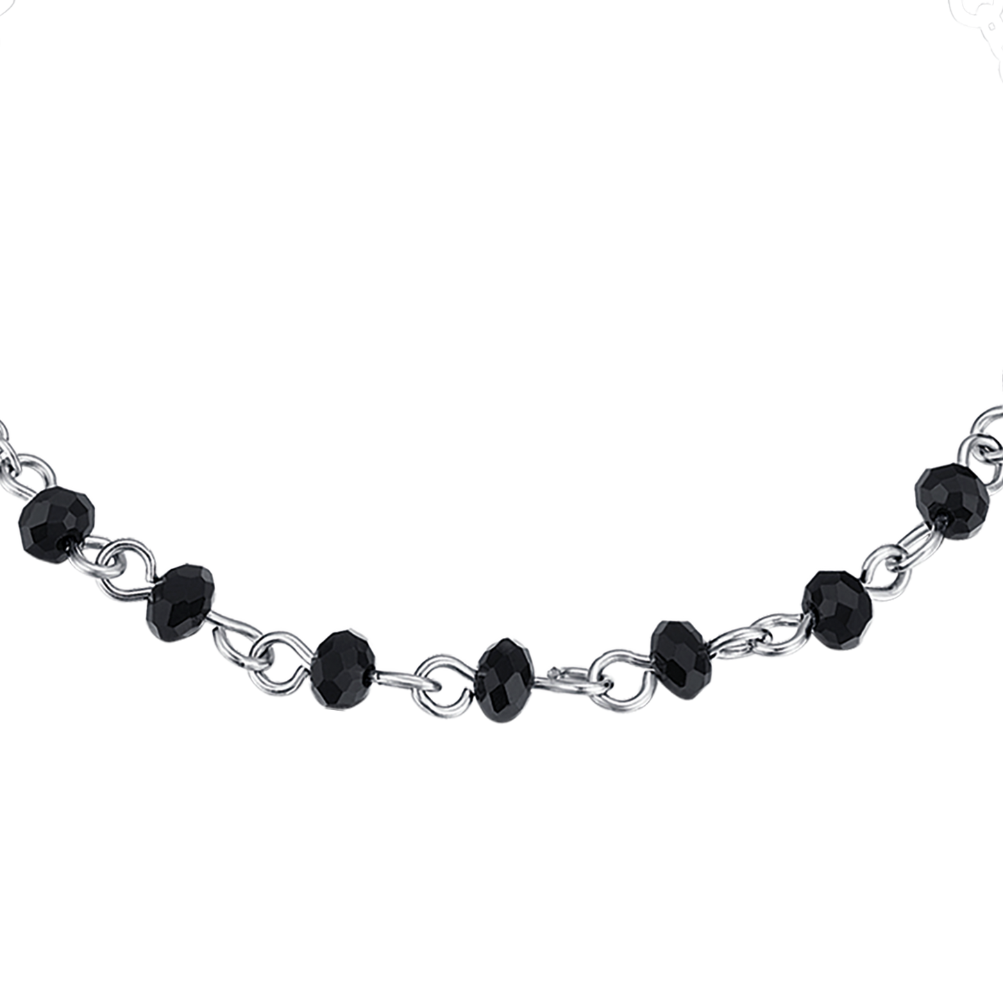 HERRENARMBAND AUS STAHL MIT ROSENKRANZ, KREUZANHÄNGER UND SCHWARZEN KRISTALLEN