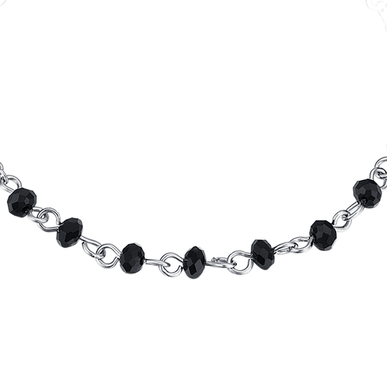 HERRENARMBAND AUS STAHL MIT ROSENKRANZ, KREUZANHÄNGER UND SCHWARZEN KRISTALLEN