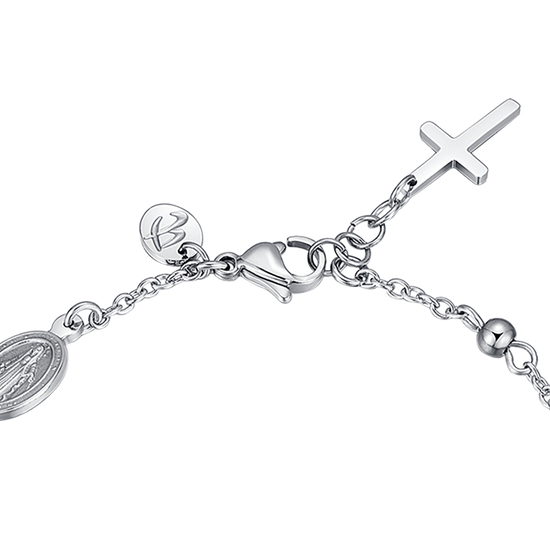 HERRENARMBAND AUS STAHL MIT ROSENKRANZ, KREUZANHÄNGER UND SCHWARZEN KRISTALLEN
