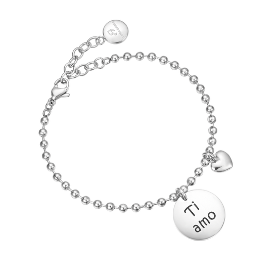 BRACCIALE IN ACCIAIO CON CIONDOLO IN METALLO TI AMO