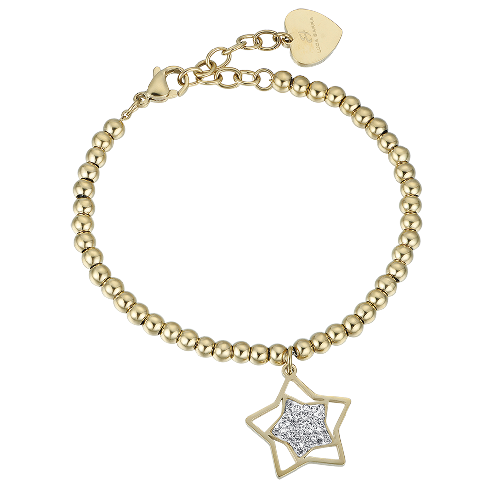 DAMEN-GOLD-ISTAHL-ARMBAND MIT STERN MIT WEISSEN KRISTALLEN Luca Barra