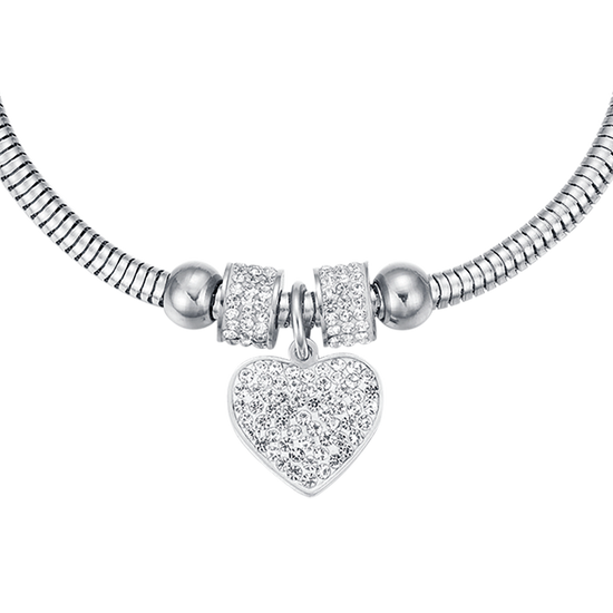 DAMENARMBAND AUS STAHL MIT HERZ UND WEISSEN KRISTALLEN