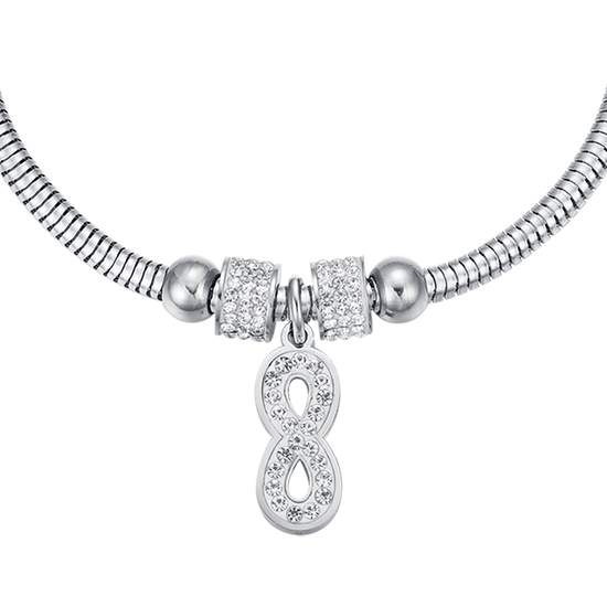 UNENDLICHES DAMEN-STAHLARMBAND MIT WEISSEN KRISTALLEN