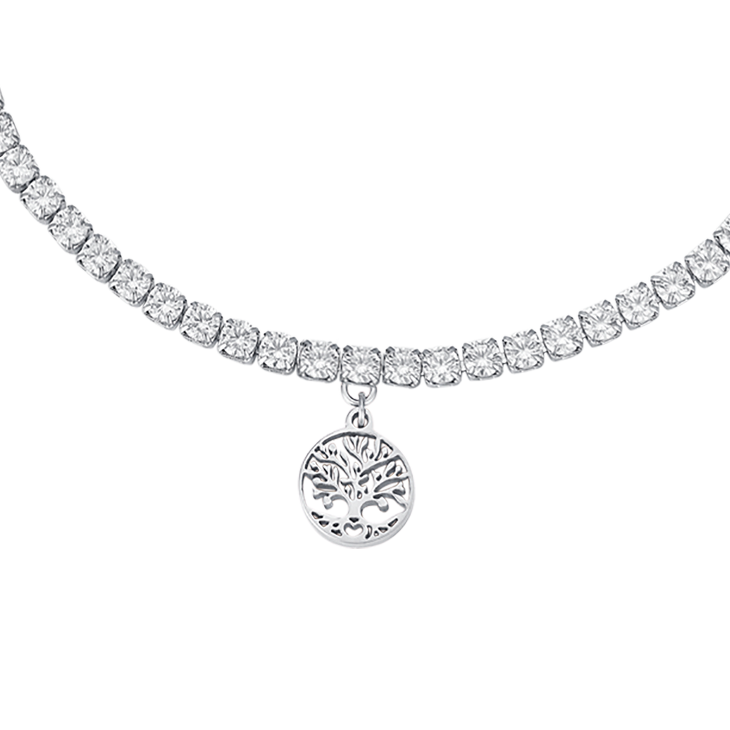 STAHLARMBAND MIT LEBENSBAUM UND WEISSEN KRISTALLEN