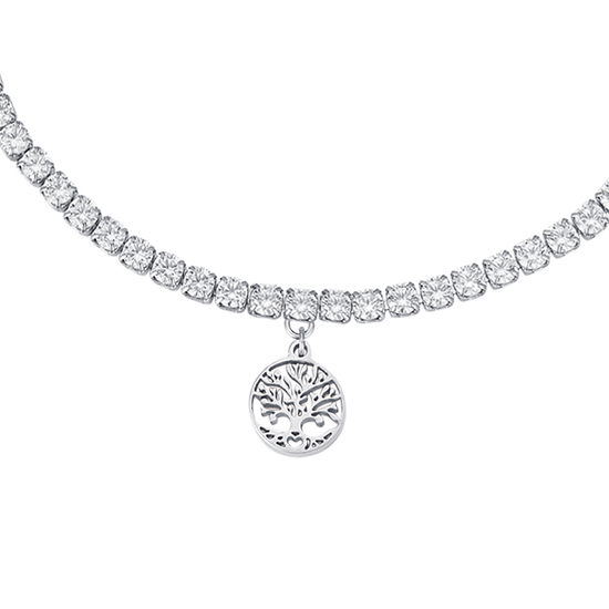 STAHLARMBAND MIT LEBENSBAUM UND WEISSEN KRISTALLEN