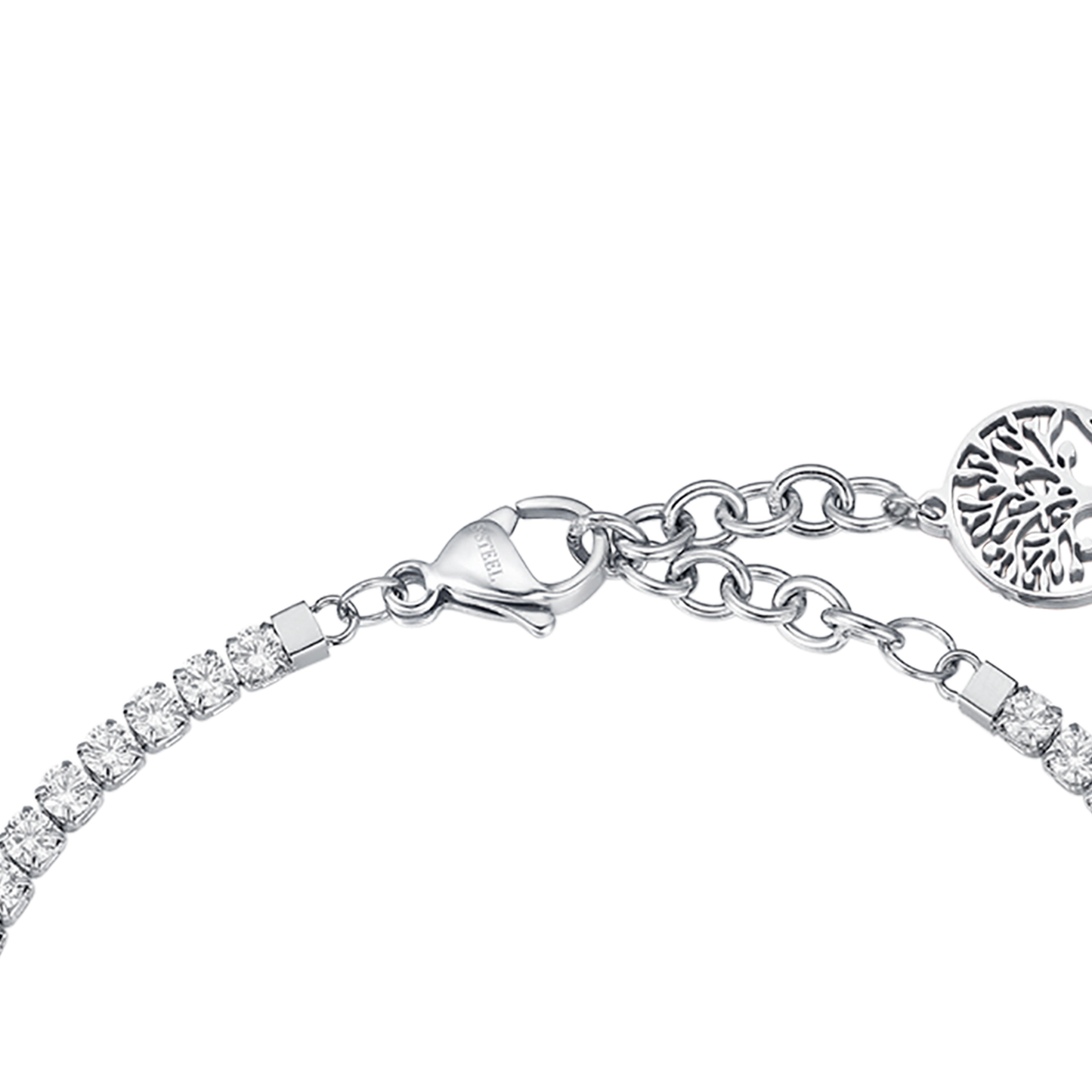 STAHLARMBAND MIT LEBENSBAUM UND WEISSEN KRISTALLEN