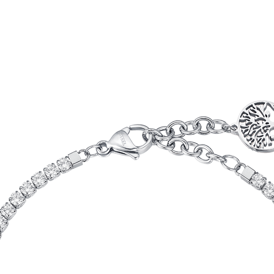 STAHLARMBAND MIT LEBENSBAUM UND WEISSEN KRISTALLEN