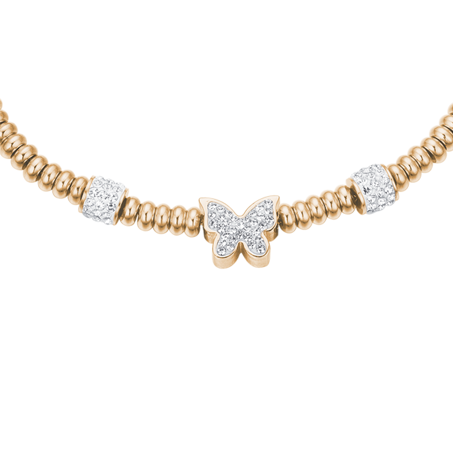 IP GOLD STAHL ARMBAND MIT WEISSEM KRISTALL SCHMETTERLING