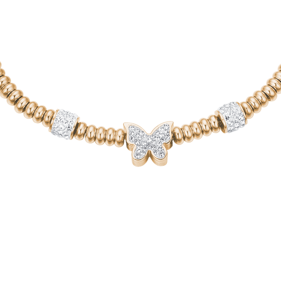 IP GOLD STAHL ARMBAND MIT WEISSEM KRISTALL SCHMETTERLING