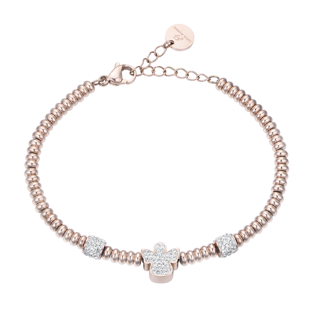 STAHL IP ROSE ARMBAND MIT ENGEL MIT WEISSEN KRISTALLEN