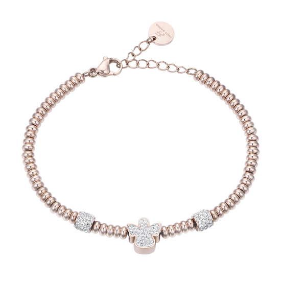 STAHL IP ROSE ARMBAND MIT ENGEL MIT WEISSEN KRISTALLEN