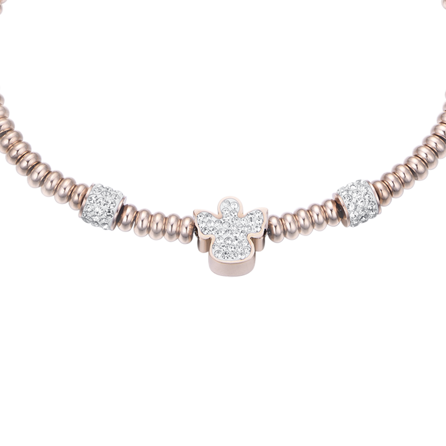 STAHL IP ROSE ARMBAND MIT ENGEL MIT WEISSEN KRISTALLEN