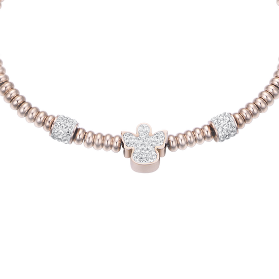 STAHL IP ROSE ARMBAND MIT ENGEL MIT WEISSEN KRISTALLEN