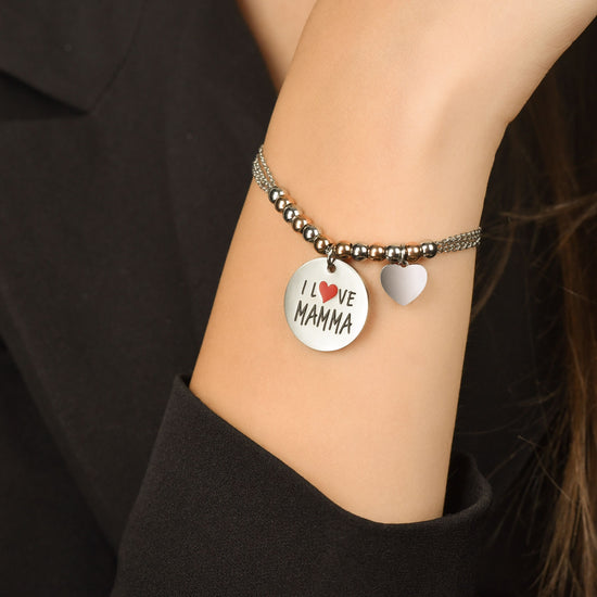 I LOVE MAMMA ROSÉ KUGELN STAHLARMBAND FÜR DAMEN