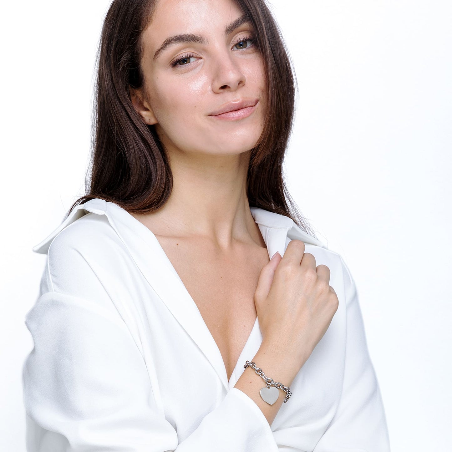 PERSONALISIERTES HERZ-GLIEDER-ARMBAND FÜR FRAUEN AUS STAHL