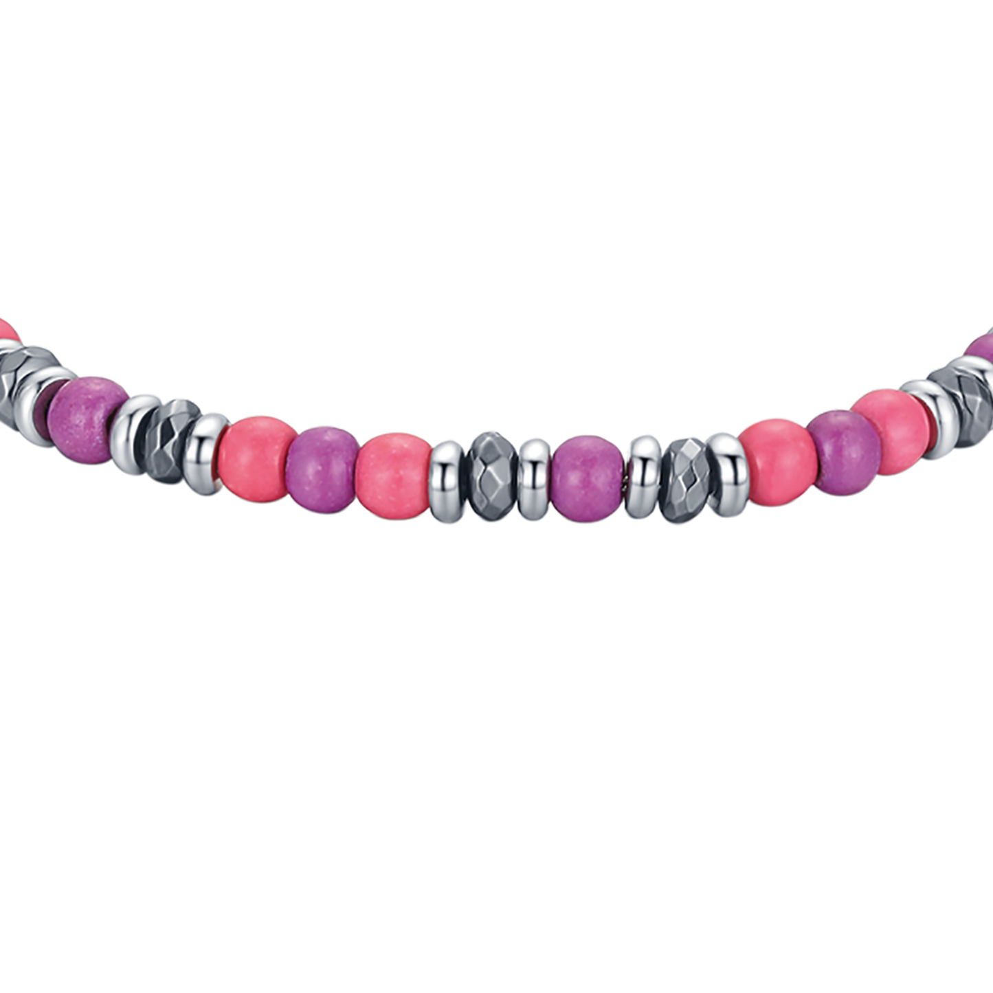 STAHLARMBAND MIT ROSA UND VIOLETTEN STEINEN