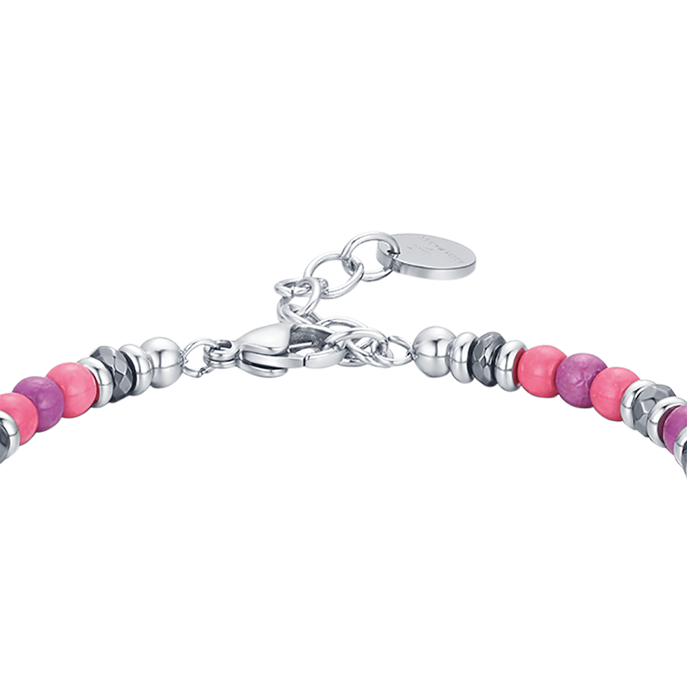 STAHLARMBAND MIT ROSA UND VIOLETTEN STEINEN