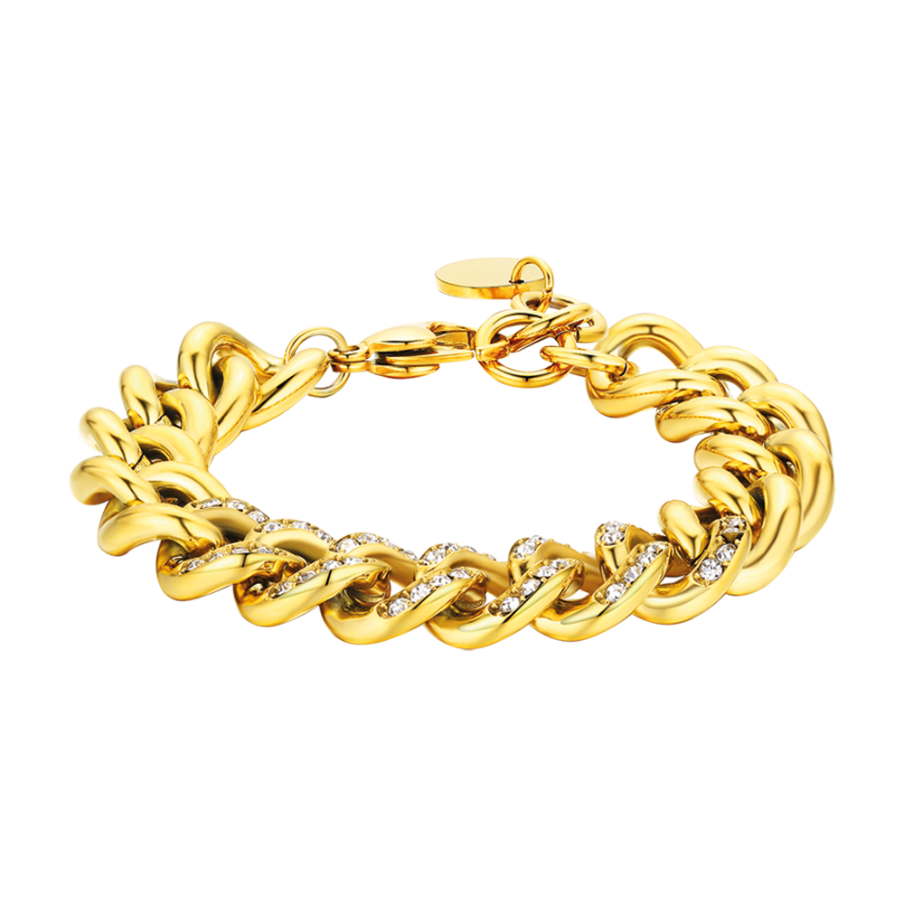 DAMEN STAHLARMBAND MIT WEISSEN KRISTALLEN KETTENGLIED