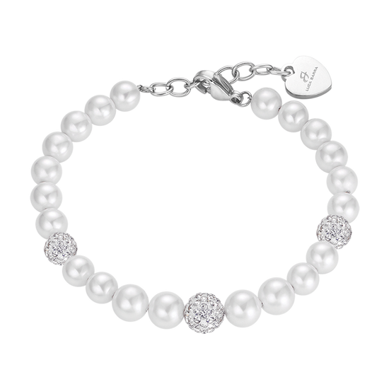 BRACCIALE DONNA DI PERLE SINTETICHE CON CRISTALLI BIANCHI