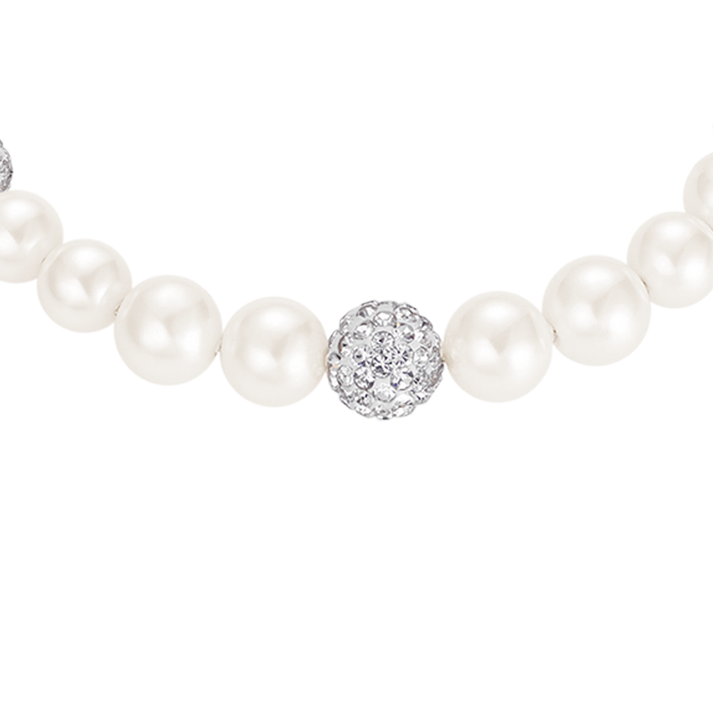 BRACCIALE DONNA DI PERLE SINTETICHE CON CRISTALLI BIANCHI