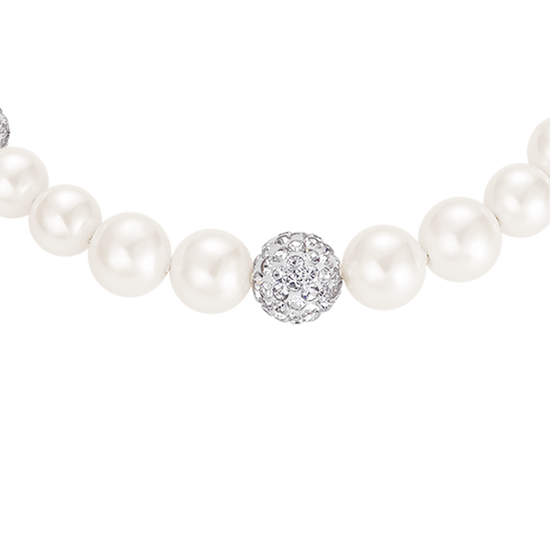 BRACCIALE DONNA DI PERLE SINTETICHE CON CRISTALLI BIANCHI