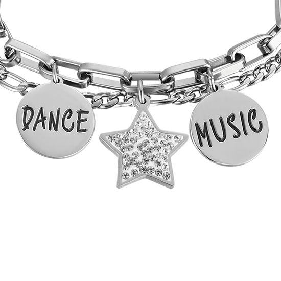 DAMEN-STAHLARMBAND MIT WEISSEN KRISTALLEN UND EMAILLEPLATTEN