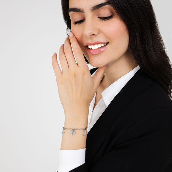 STAHLARMBAND FÜR FRAUEN MIT MOND, HERZ, VORHÄNGESCHLOSS UND STERN