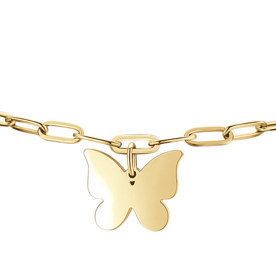 DAMENARMBAND AUS VERGOLDETEM STAHL MIT HERZ, SCHMETTERLING UND VIERBLÄTTRIGEM KLEEBLATT