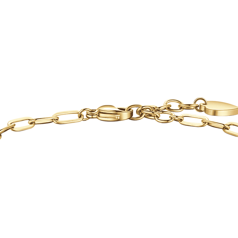DAMENARMBAND AUS VERGOLDETEM STAHL MIT HERZ, SCHMETTERLING UND VIERBLÄTTRIGEM KLEEBLATT
