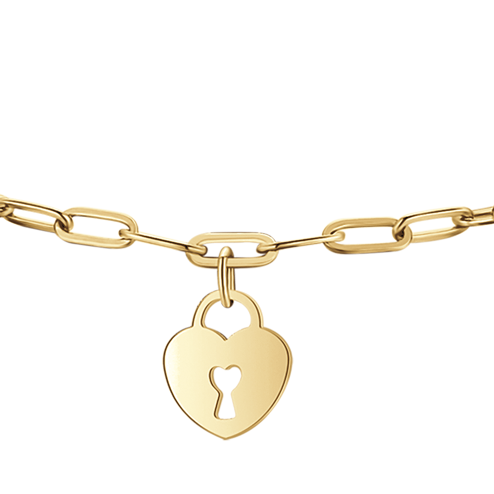 DAMENARMBAND AUS VERGOLDETEM STAHL MIT MOND, VORHÄNGESCHLOSS, HERZ UND STERN