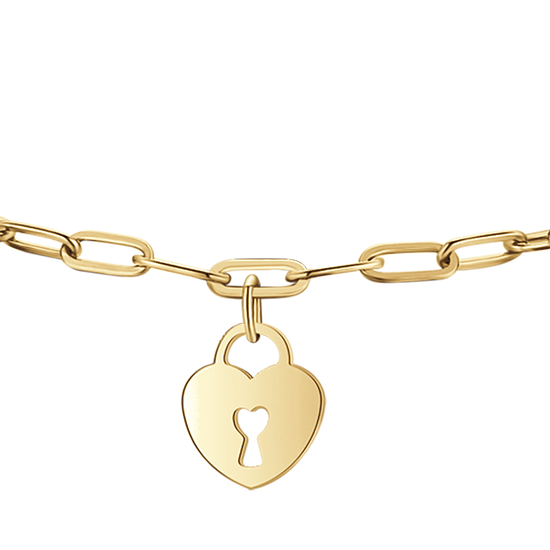 DAMENARMBAND AUS VERGOLDETEM STAHL MIT MOND, VORHÄNGESCHLOSS, HERZ UND STERN