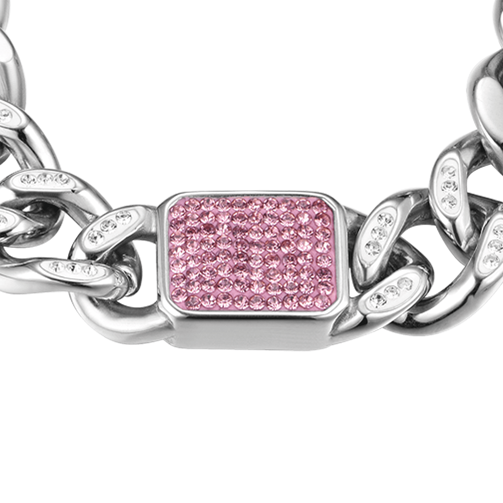 DAMENARMBAND AUS STAHL MIT FUCHSIAFARBENEN KRISTALLEN