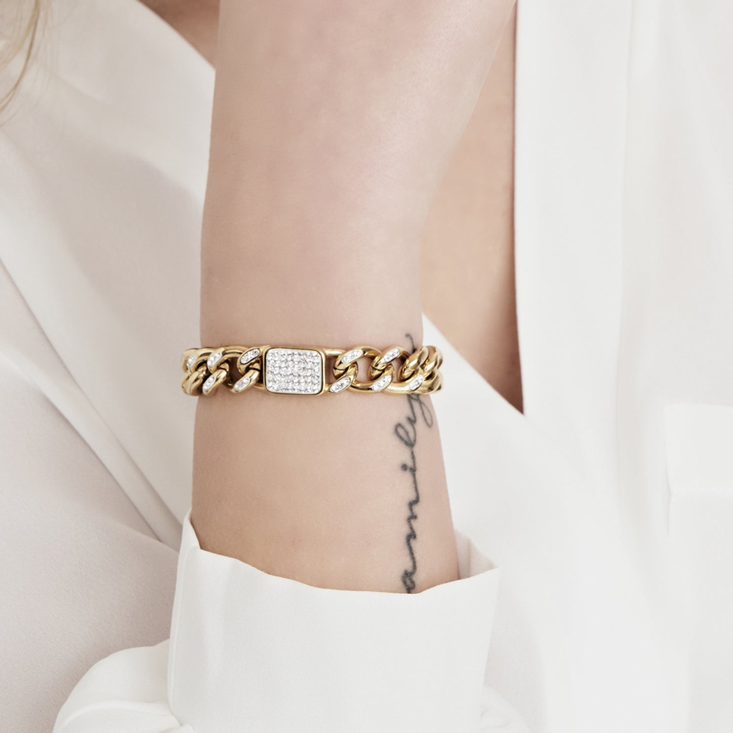 WOMAN'S GOLDEN STEEL AND WHITE CRYSTALS BRACELET Luca Barra