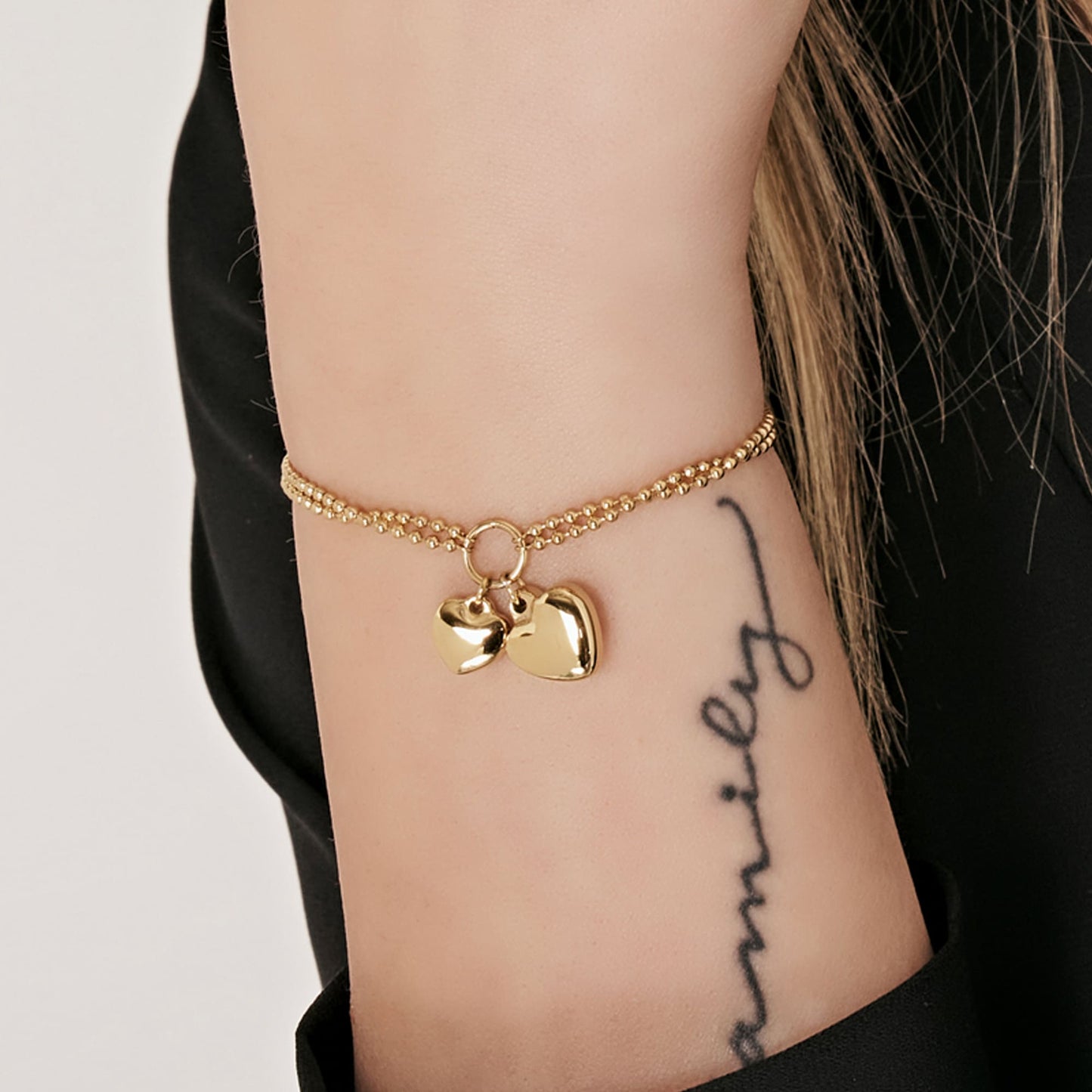 IP GOLD STAHL DAMEN ARMBAND MIT HERZEN IN VERSCHIEDENEN GRÖSSEN