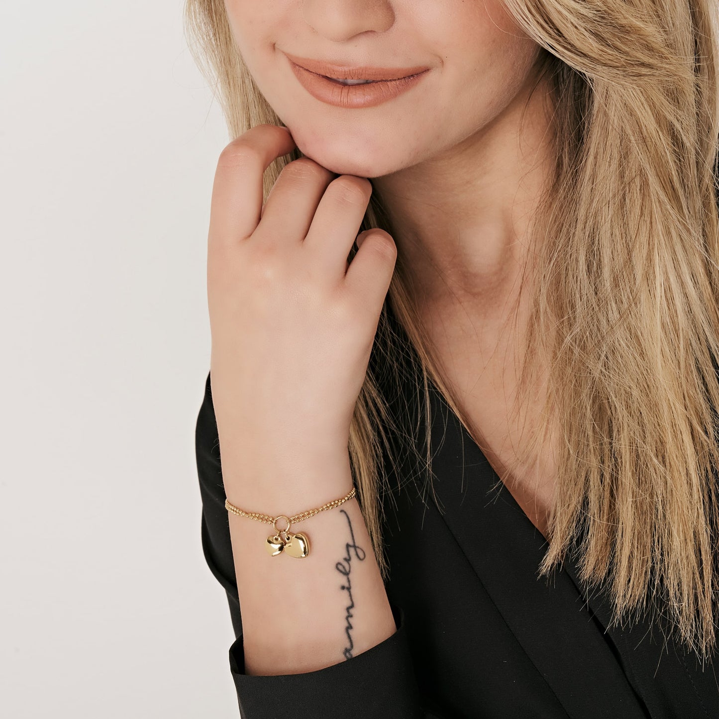 IP GOLD STAHL DAMEN ARMBAND MIT HERZEN IN VERSCHIEDENEN GRÖSSEN