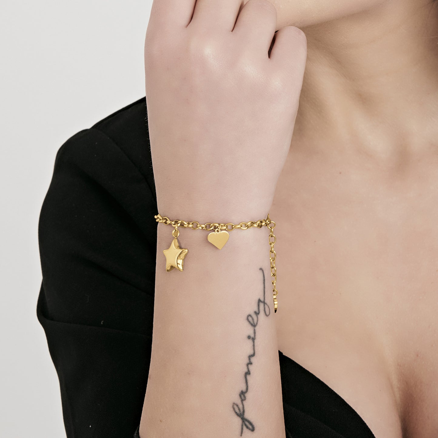 IP GOLD STAHL DAMENARMBAND MIT STERN UND HERZ