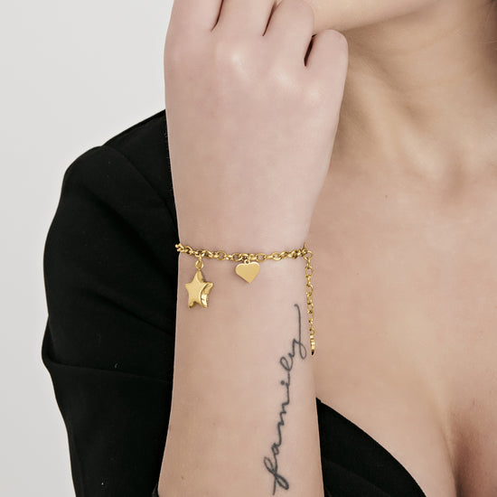 IP GOLD STAHL DAMENARMBAND MIT STERN UND HERZ