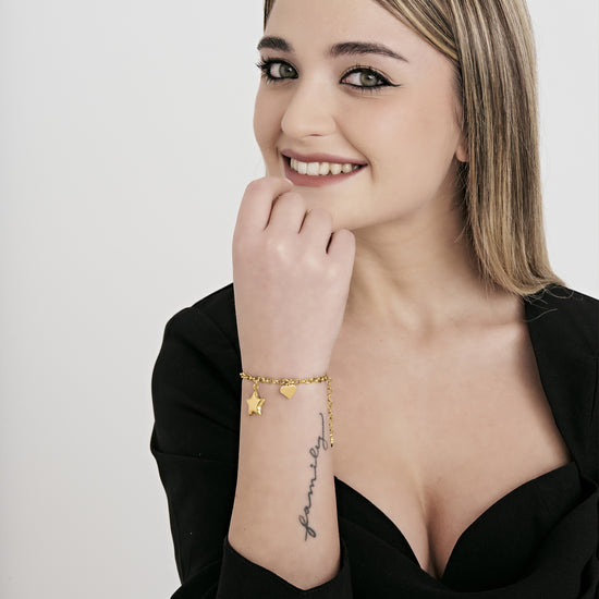 IP GOLD STAHL DAMENARMBAND MIT STERN UND HERZ