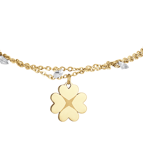 IP GOLD STAHL DAMENARMBAND MIT VIERBLÄTTRIGEM KLEEBLATT UND KRISTALLEN