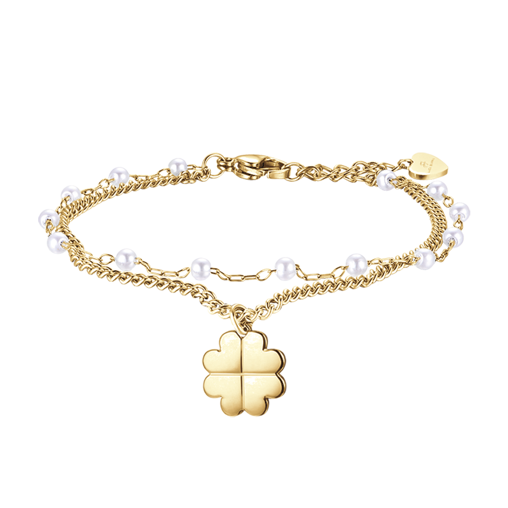 IP GOLD STAHL DAMENARMBAND MIT VIERBLÄTTRIGEM KLEEBLATT