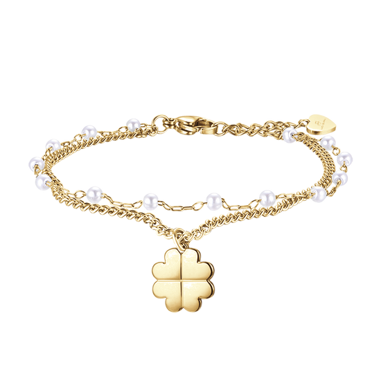IP GOLD STAHL DAMENARMBAND MIT VIERBLÄTTRIGEM KLEEBLATT