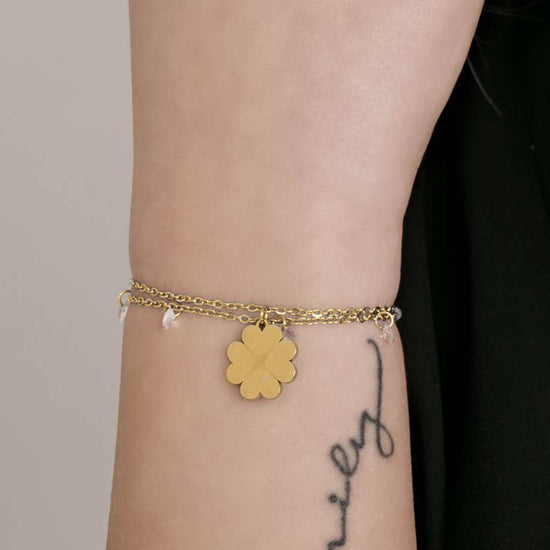 IP GOLD STAHL DAMENARMBAND MIT VIERBLÄTTRIGEM KLEEBLATT