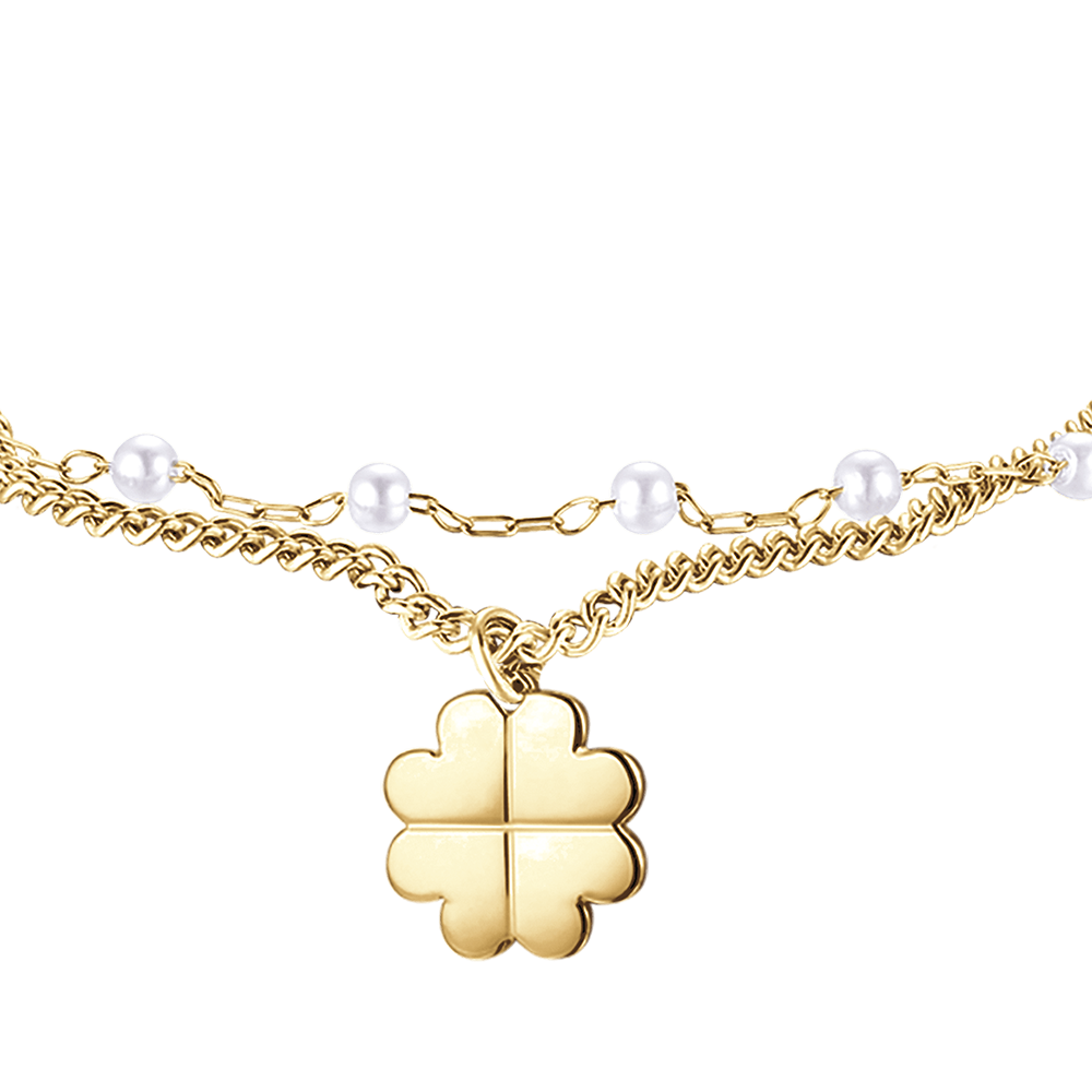 IP GOLD STAHL DAMENARMBAND MIT VIERBLÄTTRIGEM KLEEBLATT