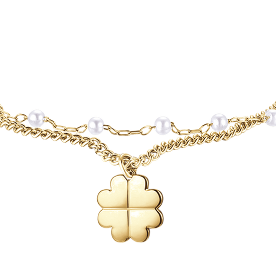 IP GOLD STAHL DAMENARMBAND MIT VIERBLÄTTRIGEM KLEEBLATT
