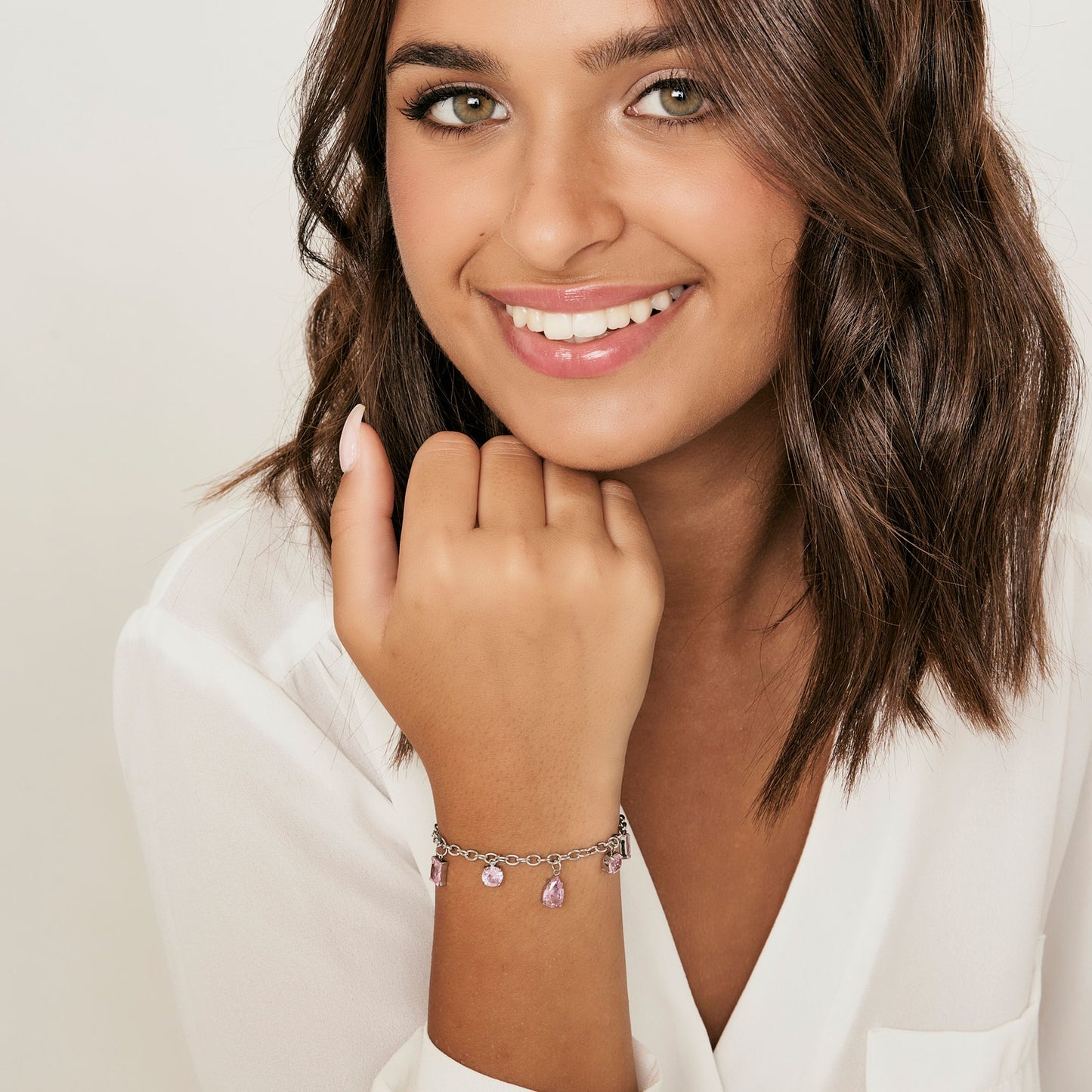 DAMEN STAHLARMBAND MIT ROSA KRISTALLEN