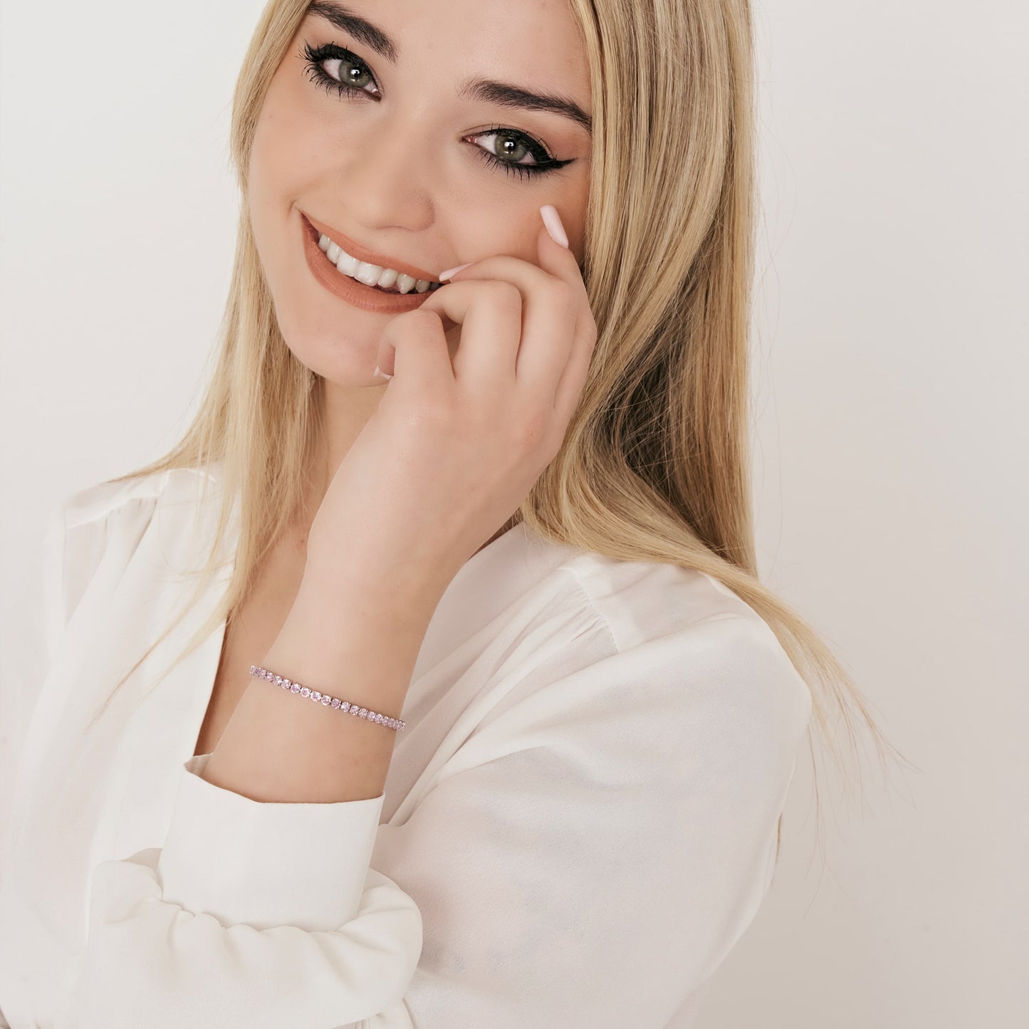 DAMEN-TENNISARMBAND AUS STAHL MIT ROSA KRISTALLEN