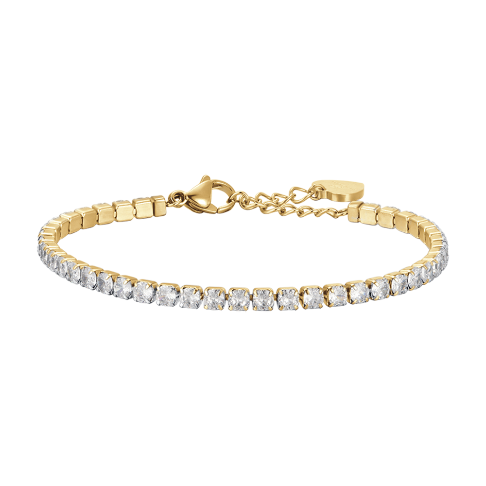 IP GOLD STAHL DAMEN TENNISARMBAND MIT WEISSEN KRISTALLEN